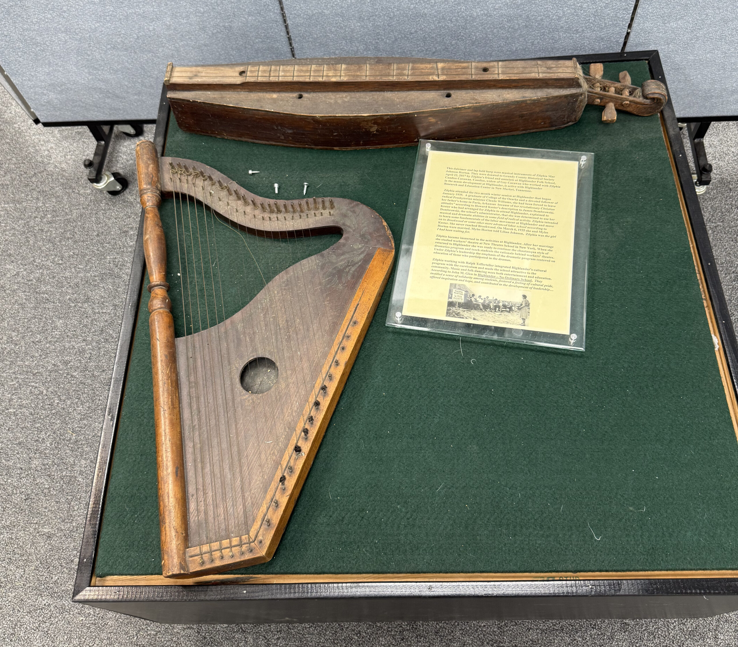 Historic harp and dulcimer at the Heritage Center