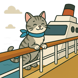 Oscar the Zen Cat mascot on a cruise ship deck — cruise tips for chronic illness travelers