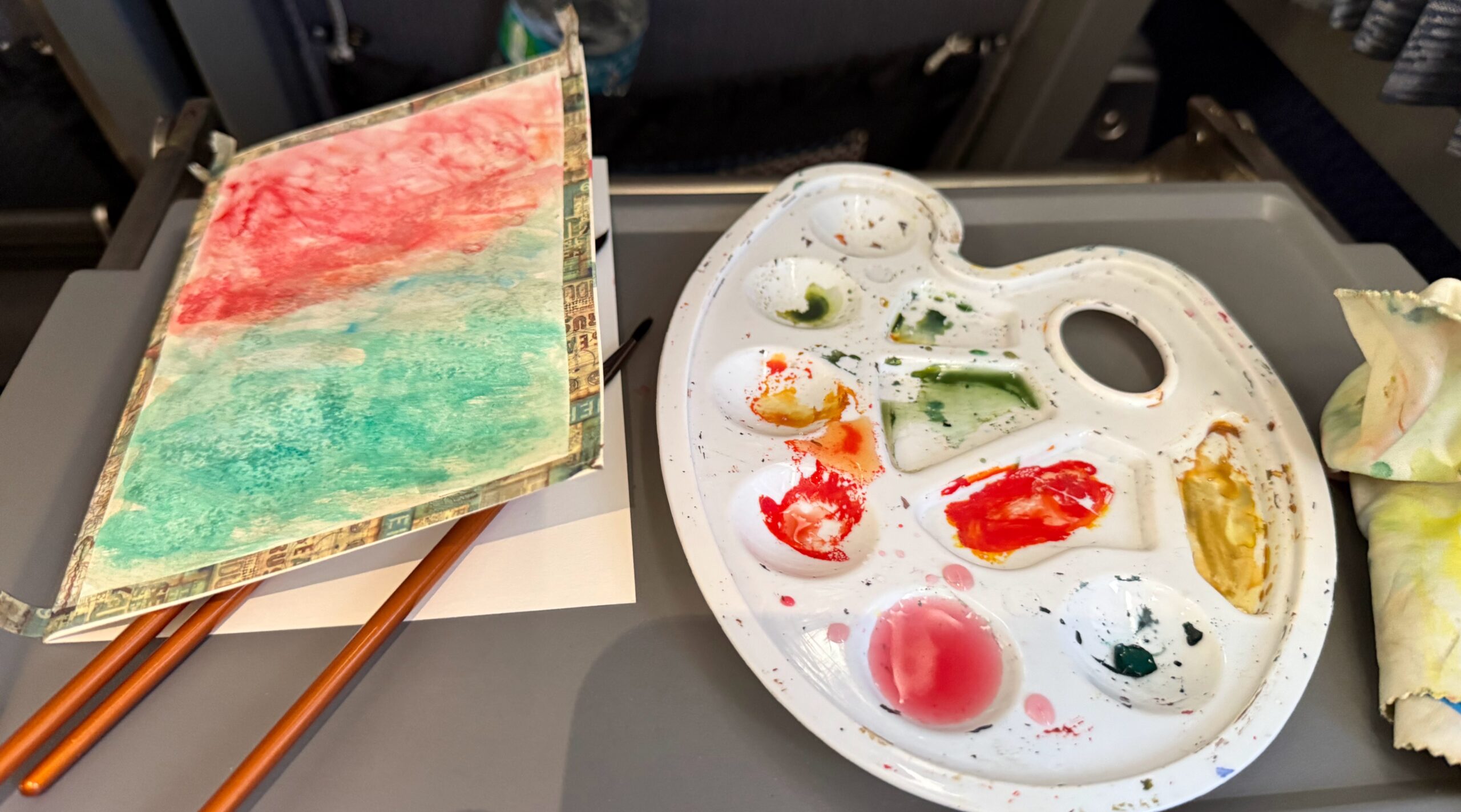 Watercolor painting on the train